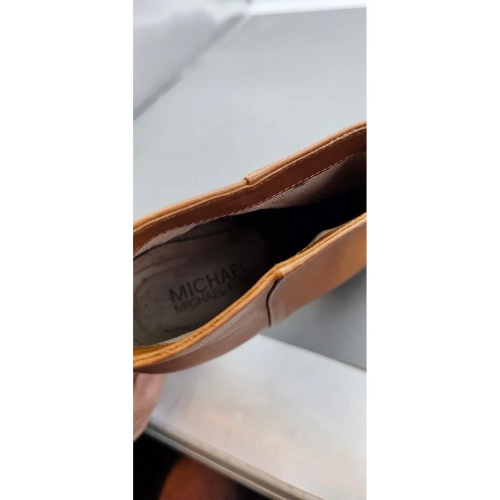 Michael Kors Tan Leather Platform Ankle Boots Rear Zip Block Heel Womens 6.5